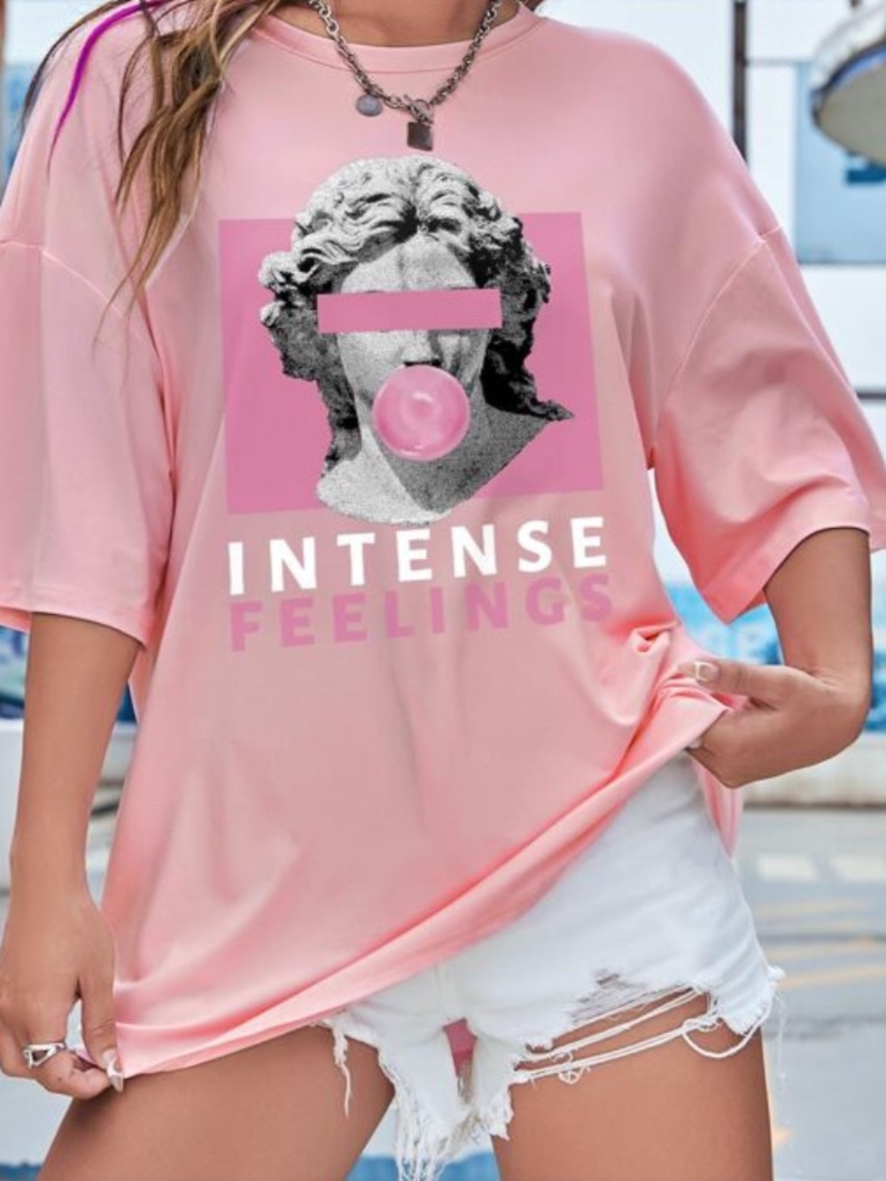 Oversized Graphic T-shirt in Pink NWOT - Picture 2 of 4